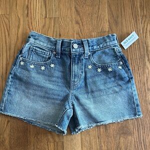 NWT Girls Old Navy Blue Jean High-Rise Shorts with Floral Embroidery
